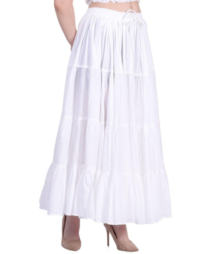 WevezÂ® Women's Plus Size Gypsy 25 Yard Long Flowy Solid Color Renaissance fair Skirt, White - Image 3